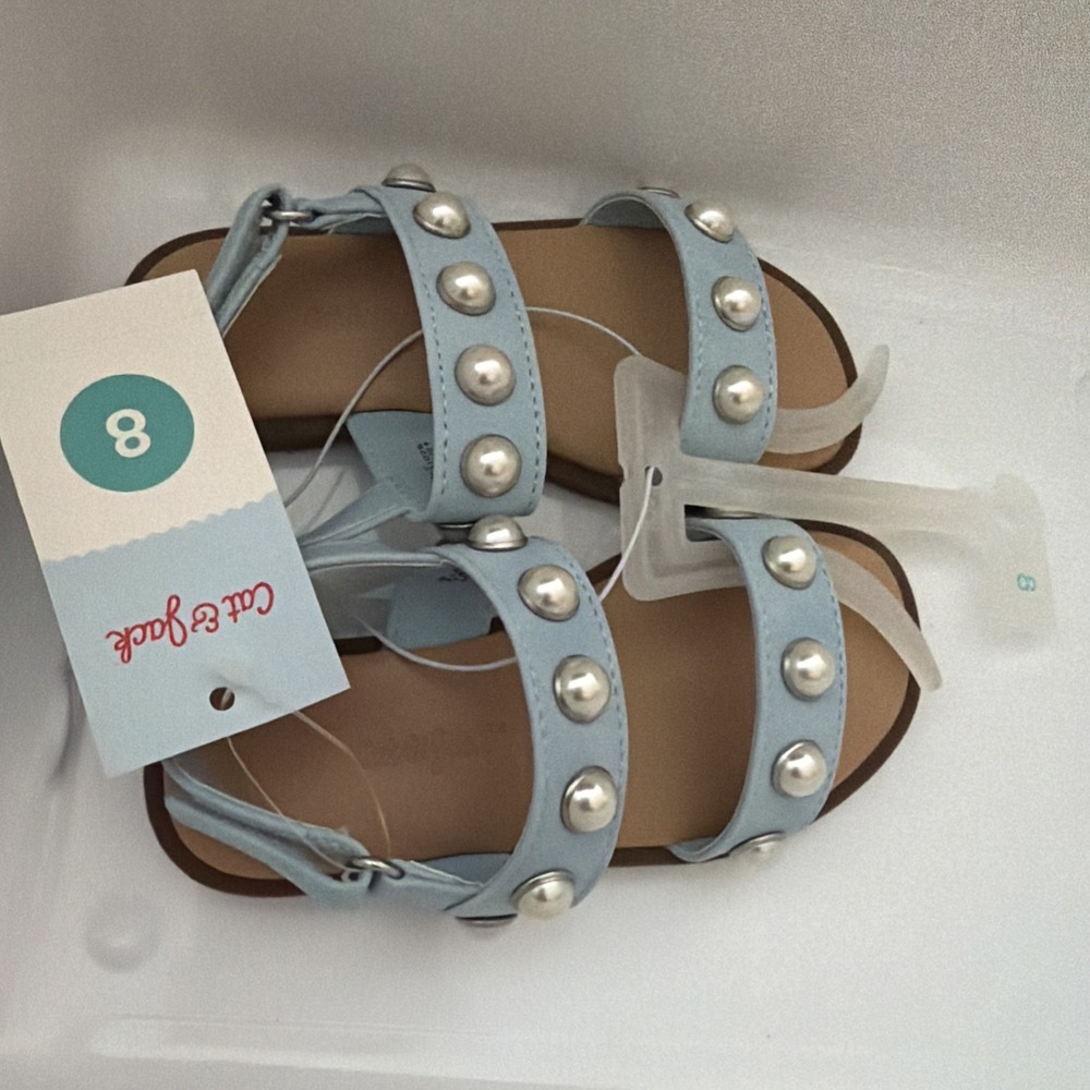 Cat & Jack Selene Blue & Pearl Accent Open Toe Sandals Little Girls' Size 8